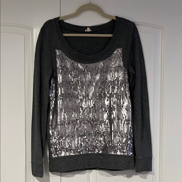 J. Crew Black and Silver Sequin Sweatshirt - Picture 1 of 6